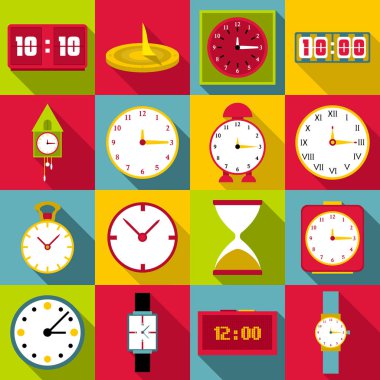 Saatler Icons set, düz stil