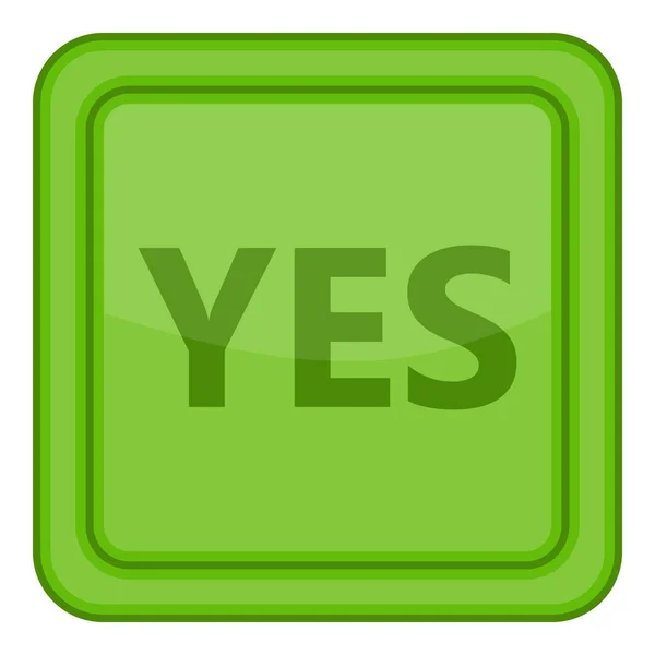 Yes green square label icon, cartoon style — Stock Vector