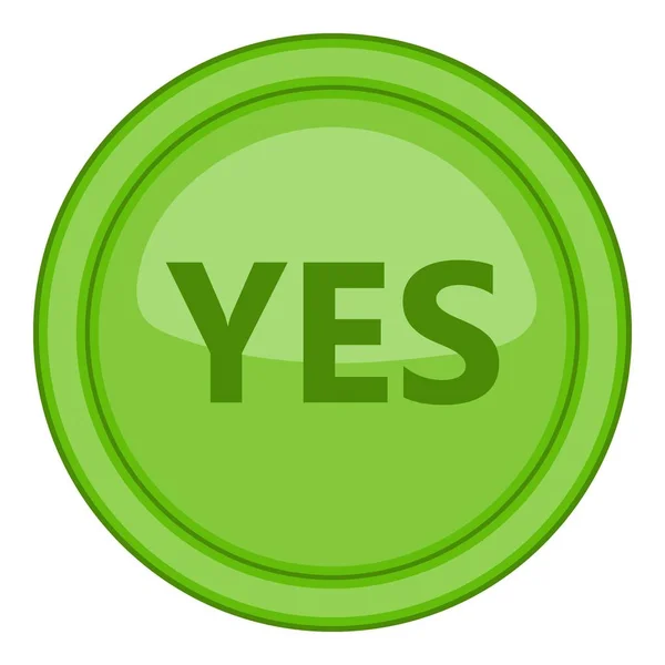 Yes green circle button icon, cartoon style — Stock Vector