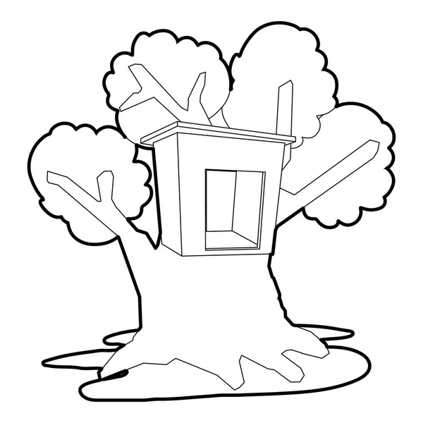 Icône de la maison de l'arbre, style contour — Image vectorielle