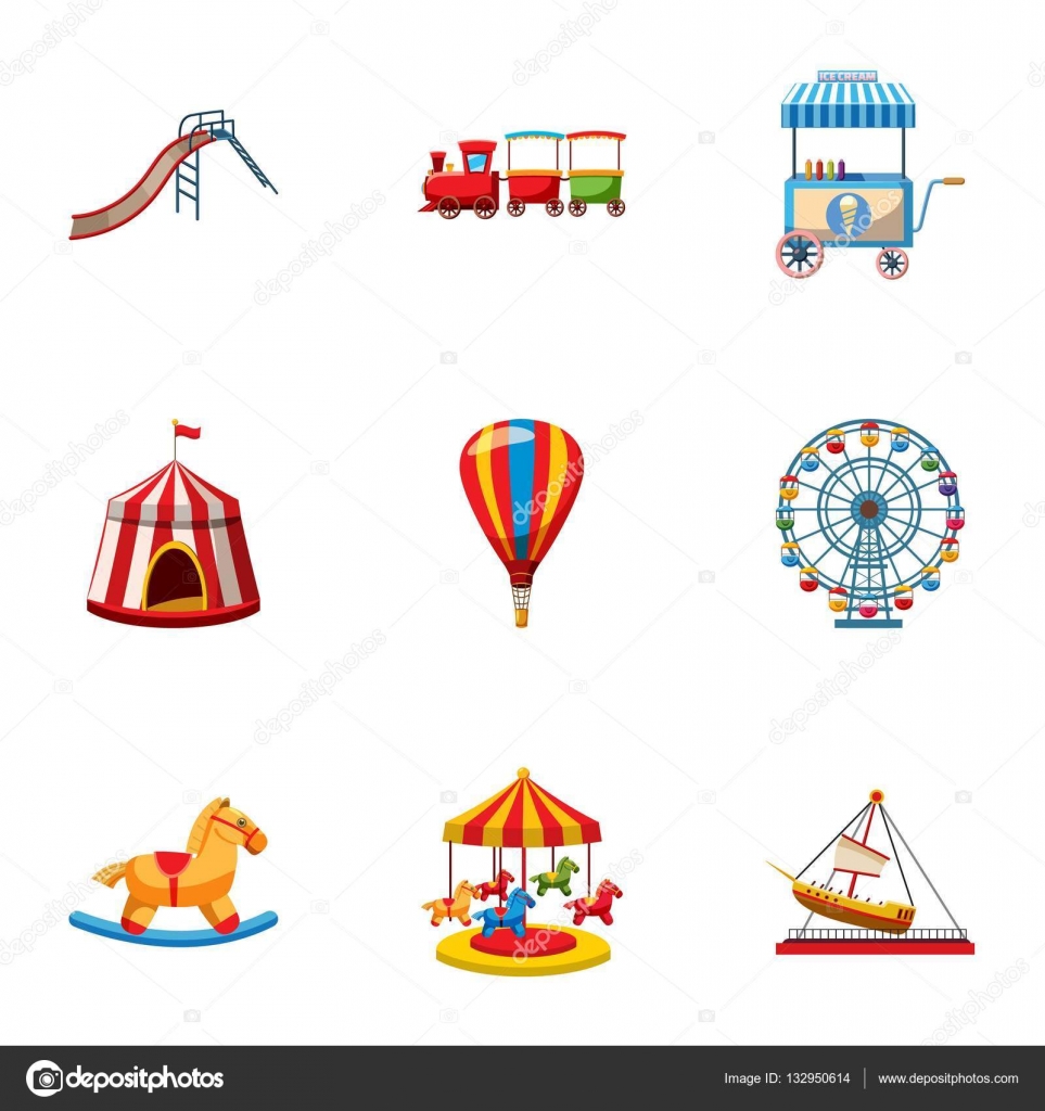 Children rides icons set, cartoon style — Stock Vector © ylivdesign ...