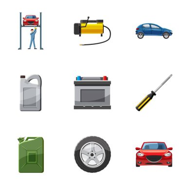 Bakım araba Icons set, karikatür tarzı