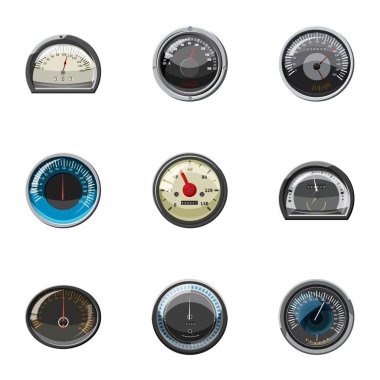 Hız ölçüm Icons set, karikatür tarzı