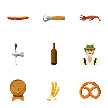 Bira Icons set, karikatür tarzı tatil