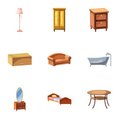 Ev mobilyaları Icons set, karikatür tarzı