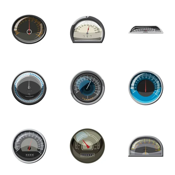 Engine speedometer icons set, cartoon style — Stock Vector