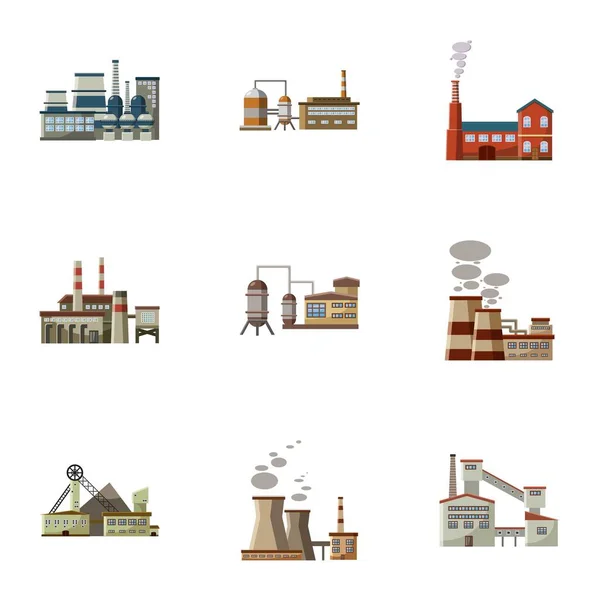 Ensemble d'icônes d'usine de production, style dessin animé — Image vectorielle