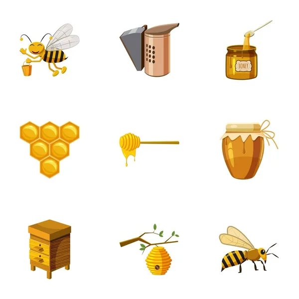 Honey icons set, cartoon style — Stock Vector