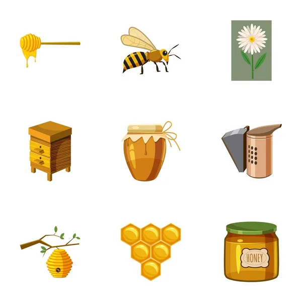 Ensemble d'icônes de ferme apicole, style dessin animé — Image vectorielle