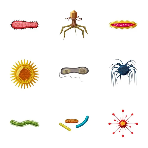 Conjunto de iconos de bacterias, estilo de dibujos animados — Vector de stock