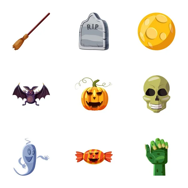 Halloween ícones conjunto, estilo cartoon — Vetor de Stock