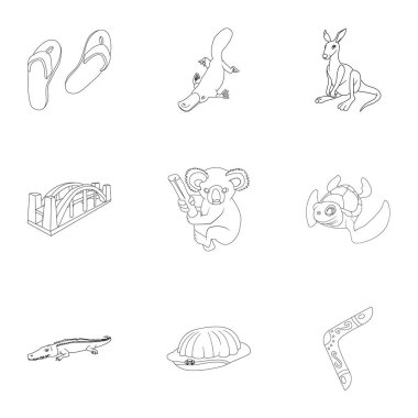 Avustralya Icons set, anahat stili turizm