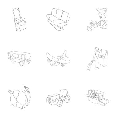 Havaalanı Icons set, anahat stili kontrol