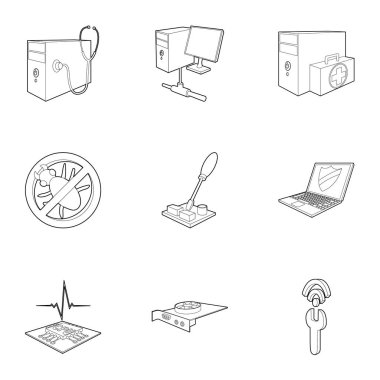 Bilgisayar Icons set, anahat stili