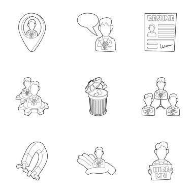 İş Icons set, anahat stili