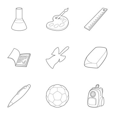 Icons set okullaşma, anahat stili