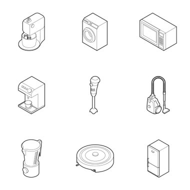 Mutfak Gadget'ları Icons set, anahat stili