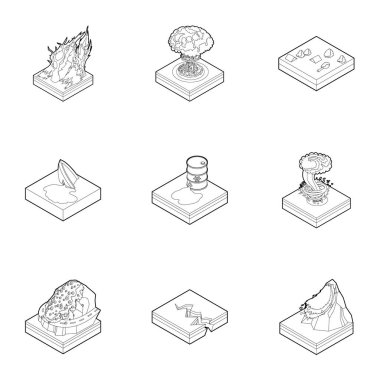 Doğal afet Icons set, anahat stili