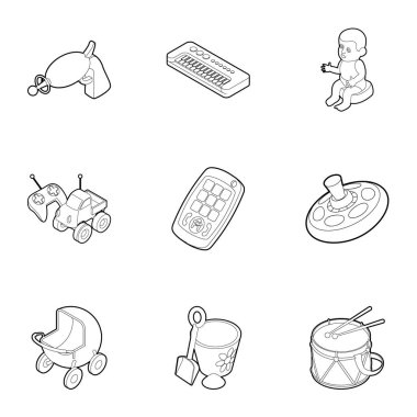 Oyuncaklar Icons set, anahat tarzı tür