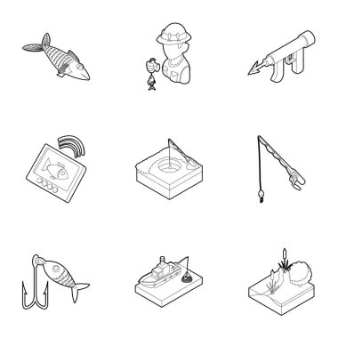 Balık Icons set, anahat stili