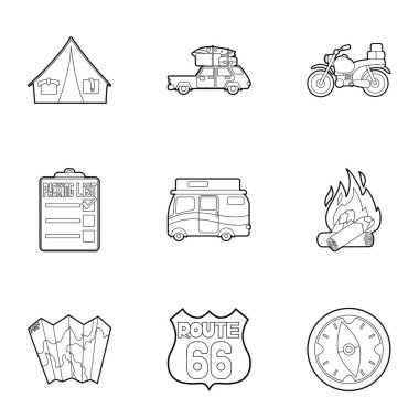 Doğa gezisi Icons set, anahat stili