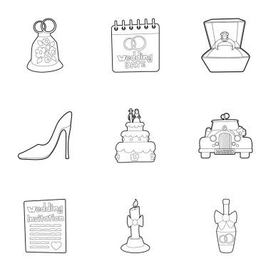 Evlilik töreni Icons set, anahat stili