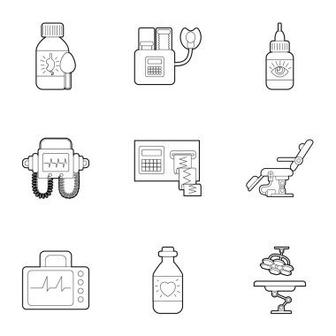 Tanı Cihazları Icons set, anahat stili