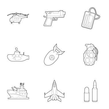 Ordu silah Icons set, anahat stili