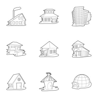 Icons set konut, anahat stili