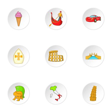 İtalya Icons set, karikatür tarzı