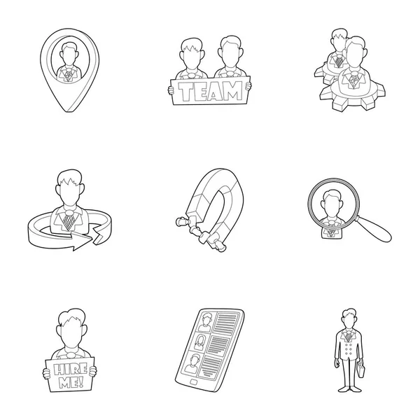 Conjunto de iconos de búsqueda de empleo, estilo de esquema — Vector de stock