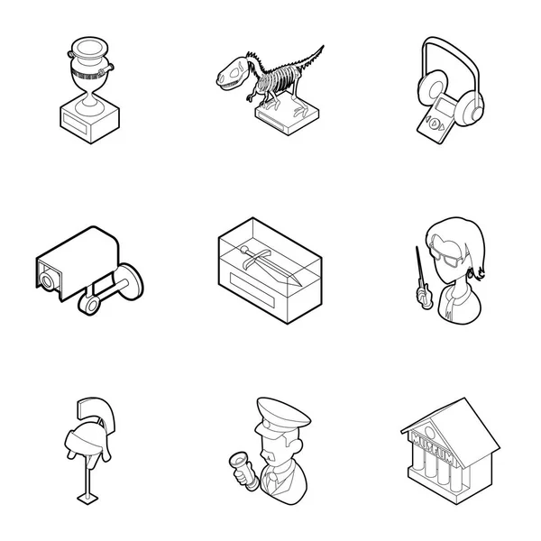 Items in museum icons set, outline style — Stock Vector