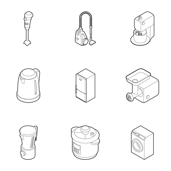 Kitchen appliances icons set, outline style — Stock Vector