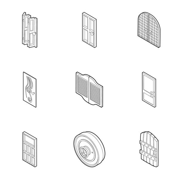 Ensemble d'icônes de porte, style contour — Image vectorielle