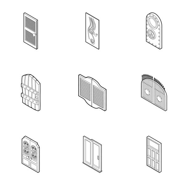 Portes de sécurité icônes ensemble, style contour — Image vectorielle