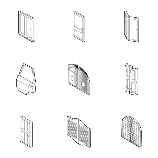 Porte dans la maison icônes ensemble, style contour — Image vectorielle