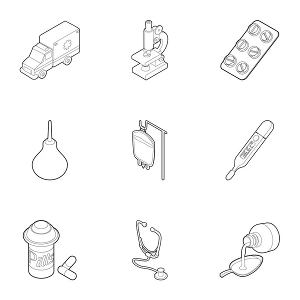 Doctoral icons set, outline style — Stock Vector