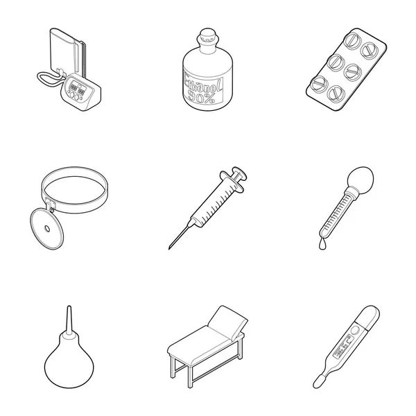 Conjunto de iconos de diagnóstico, estilo de esquema — Archivo Imágenes Vectoriales