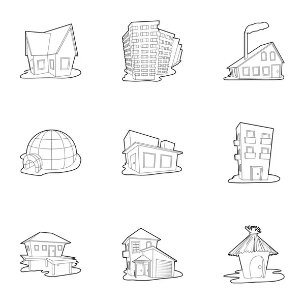 房子的图标集，大纲样式 — 图库矢量图片