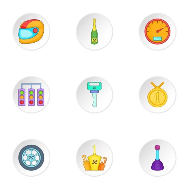 Aksesuarlar Icons set yarış, karikatür tarzı