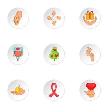 Hayırseverlik Icons set, karikatür tarzı
