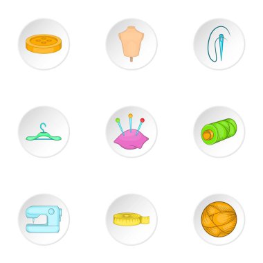 Dikiş Icons set, elbiseler için Araçlar tarzı çizgi film
