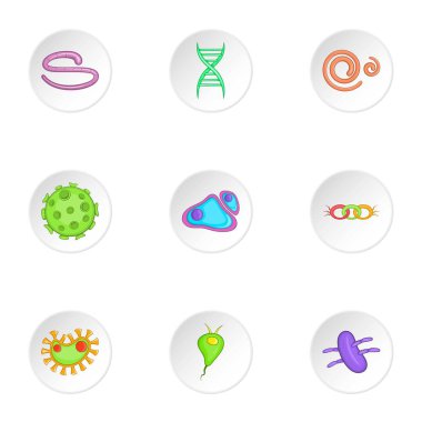 Bakteri Icons set, karikatür tarzı