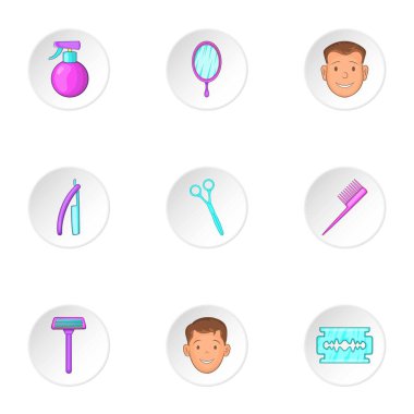 Kuaför Icons set, karikatür tarzı