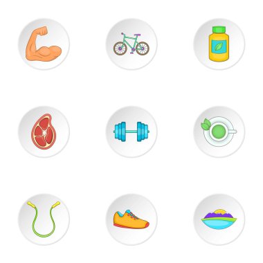 Aktif yaşam tarzı Icons set, karikatür tarzı