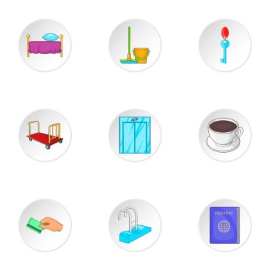 Hostel Icons set, karikatür tarzı