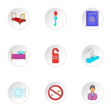 Otel Icons set, karikatür tarzı