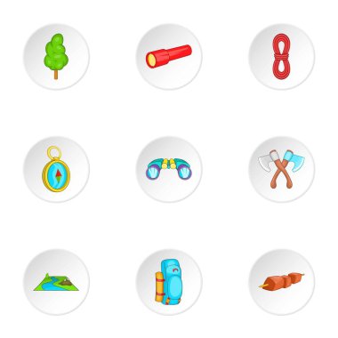 Orman Icons set, karikatür tarzı tatil