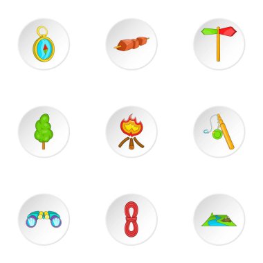 Kamp Icons set, karikatür tarzı