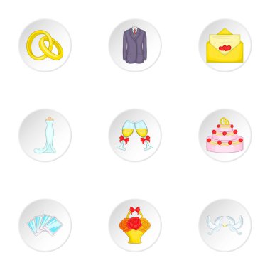 Düğün kutlama simgeler ayarla, tarzı çizgi film